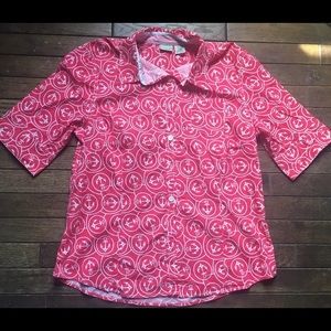 LL Bean Nautical Anchor Print Button Up Blouse